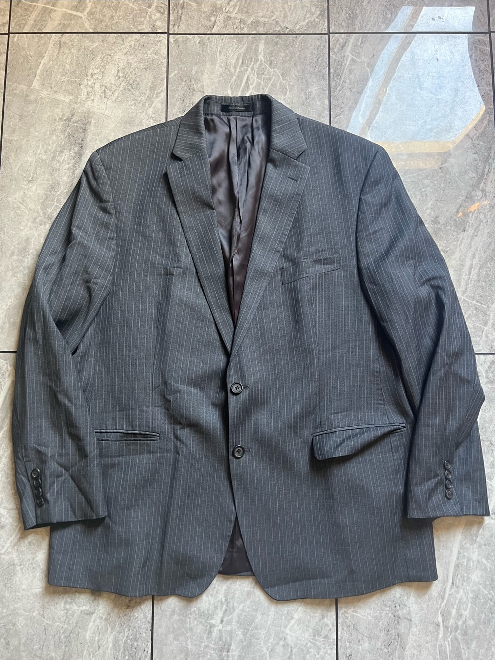 Lauren Ralph Lauren Mens 48R Pinstripe Suit Jacket Blazer Charcoal Grey 100%Wool